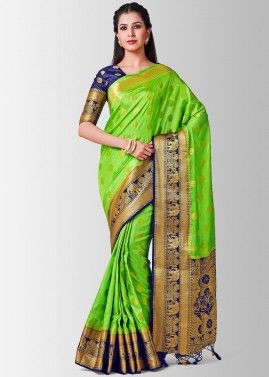Green Kanchipuram Silk Saree With Blouse