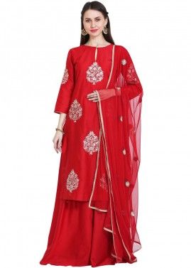 Readymade Red Straight Cut Sharara Suit