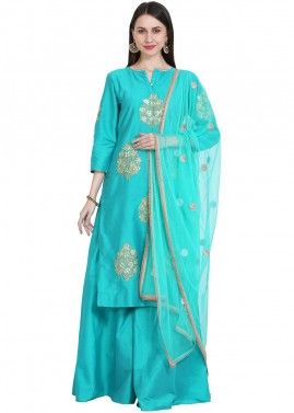 Readymade Turquoise Straight Cut Sharara Suit