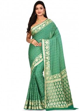 Green Woven Pure Silk Saree With Blouse