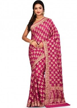 Pink Woven Pure Silk Saree With Blouse