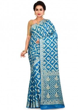 Blue Woven Pure Silk Saree With Blouse