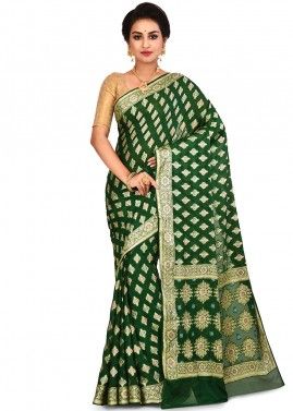 Green Woven Pure Silk Saree With Blouse