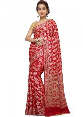 Red Bridal Woven Pure Silk Saree With Blouse