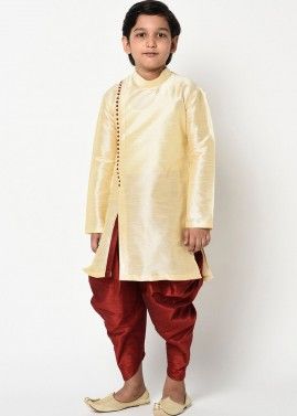 Readymade Cream Silk Kurta & Dhoti For Kids