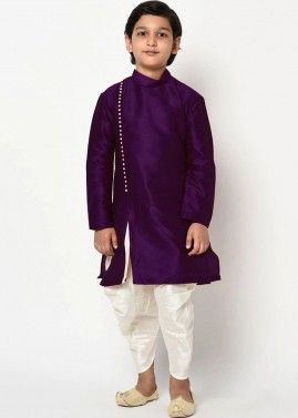 Purple Kids Readymade Silk Kurta With Dhoti