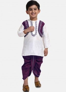 Purple Readymade Kids Dhoti Kurta In Silk