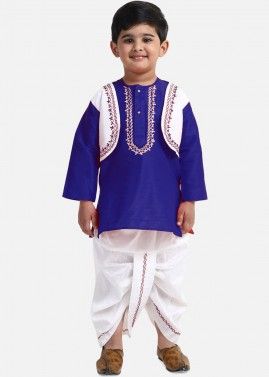 Blue Embroidered Readymade Dhoti Kurta For Kids