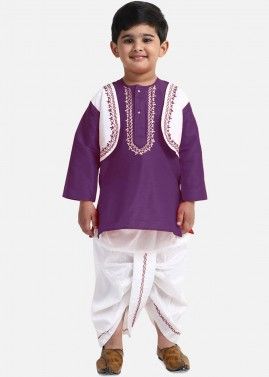 Embroidered Kids Readymade Dhoti Kurta In Purple