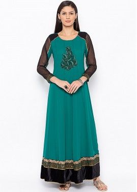 Readymade Green Embroidered Top Bottom Set