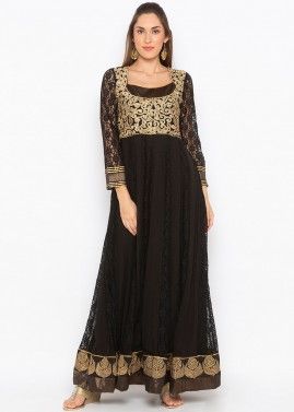Black Embroidered Readymade Top Bottom Set