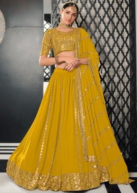 Yellow Sequins Embroidered Lehenga Choli In Georgette