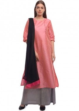 Pink Woven Readymade Palazzo Suit