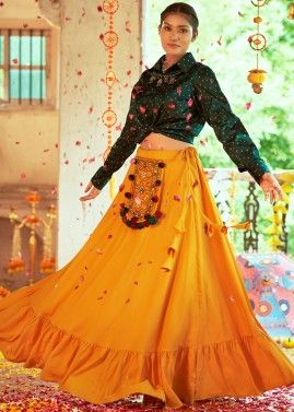 Readymade Yellow Embroidered Lehenga Set For Navratri