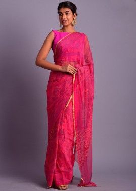 Pink Bandhej Printed Chiffon Saree