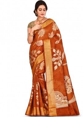 Orange Pure Silk Woven Saree With Blouse