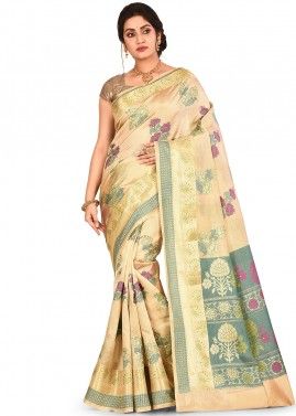 Golden Woven Pure Silk Bridal Saree With Blouse