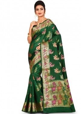 Green Pure Silk Woven Saree With Blouse