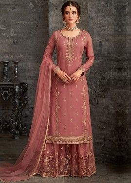 Pink Embroidered Pakistani Sharara Suit