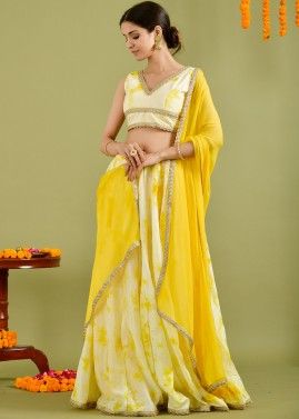 Yellow Tie-Dye Printed Silk Lehenga Choli
