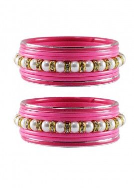 Pearl Beaded Pink and White Bangle Set