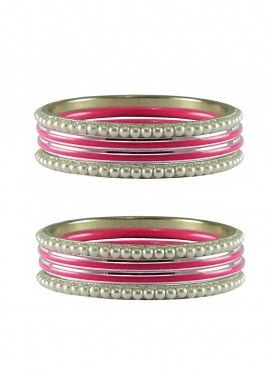 Pearl Beaded White and Pink Bangle Set