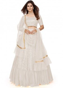 White Sequins Embroidered Lehenga Choli In Georgette