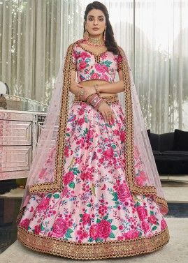 Pink Digital Floral Print Lehenga Choli With Net Dupatta