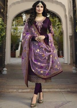Dark Purple Embroidered Georgette Salwar Suit