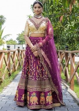 Purple Bridesmaid Lehenga Choli With Thread Embroidery