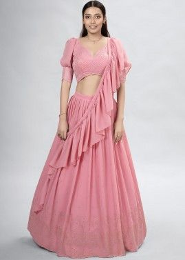 Pink Sequins Embellished Georgette Lehenga 
