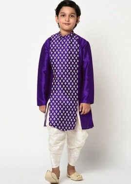 Purple Angrakha Style Readymade Kurta With Dhoti