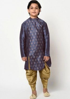 Blue Silk Readymade Dhoti Kurta For Kids