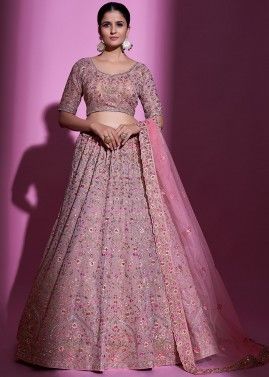Pink Resham Embroidered Bridesmaid Lehenga Choli