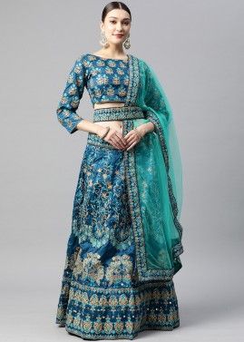Blue Embroidered Silk Lehenga Choli