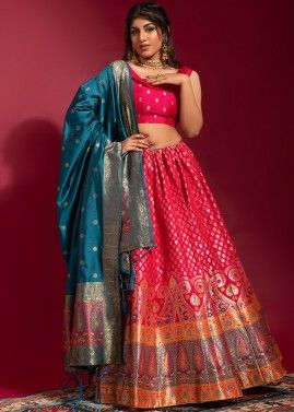 Pink Zari Woven Lehenga Choli In Banarasi Silk