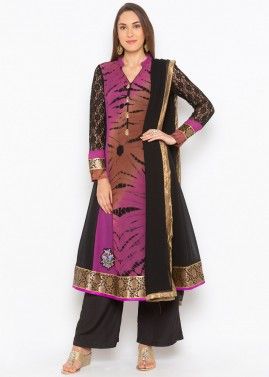 Readymade Black and Purple Printed Palazzo Suit