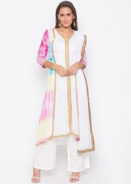 Readymade White Georgette Asymmetric Pant Suit