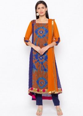 Readymade Orange and Blue Printed Pant Suit