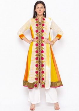Readymade White and Yellow Printed Pant Suit
