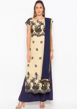 Readymade Cream Net Embroidered Palazzo Suit