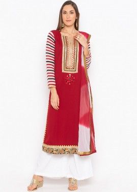 Readymade Maroon Georgette Palazzo Suit
