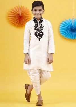 White Redaymade Kurta With Dhoti In Silk