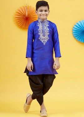 Readymade Blue Zari Embroidered Kids Dhoti Kurta