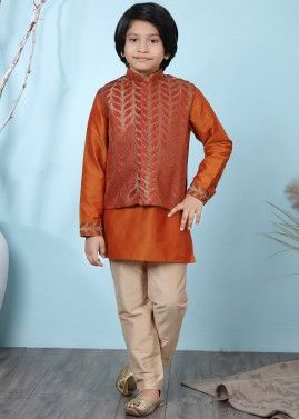 Readymade Brown Kurta Pajama With Nehru Jacket