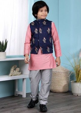 Pink Readymade Kurta Pyjama With Jacket