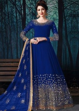 Blue Mirror Embellished Abaya Salwar Kameez