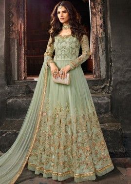 Buy Firozi Heavy Net Embroidered Anarkali Gown Suit 42 OFF