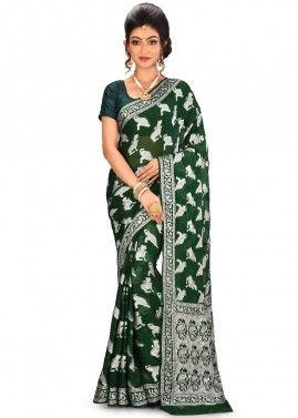 Green Woven Pure Banarasi Silk Saree With Blouse