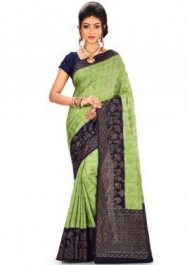 Green Woven Pure Banarasi Silk Saree With Blouse